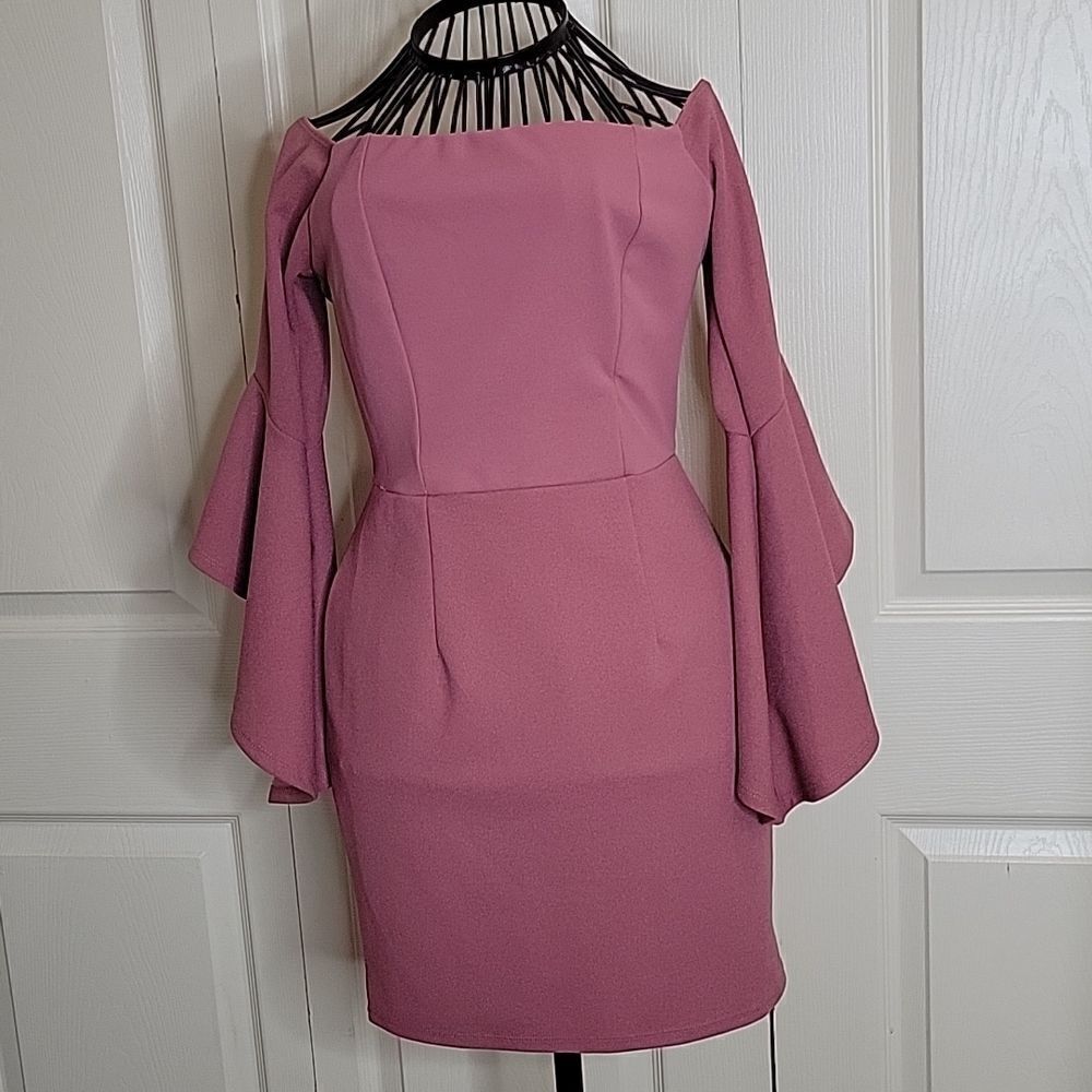 Charlotte Russe Rose Off Shoulder Short Dress with Bell Sleeves Size Small